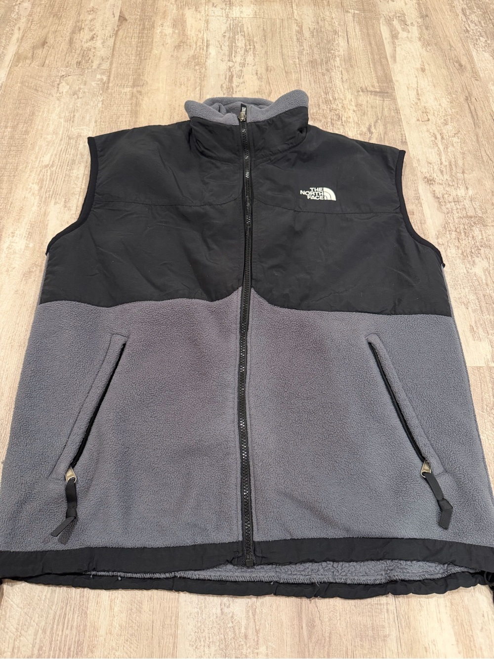 The North Face Men's Black and Gray Fleece Vest with Nylon Yoke
